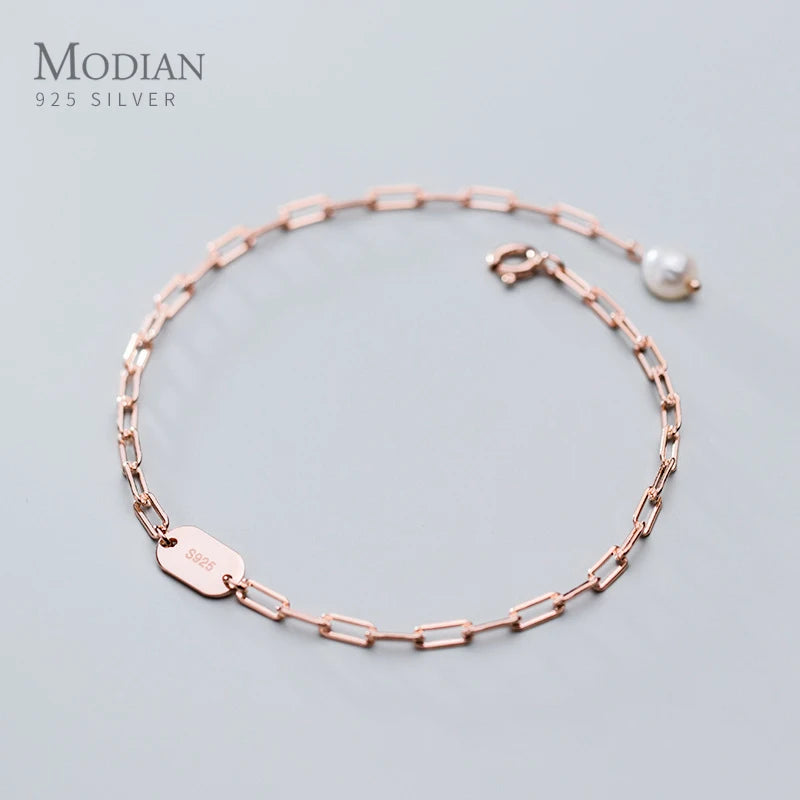 925 Silver Bracelet Women Geometric Oval Pearl Bracelet Korea Style Fine Jewelry