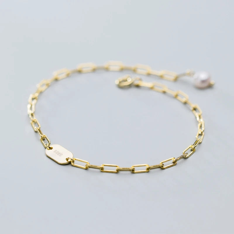 925 Silver Bracelet Women Geometric Oval Pearl Bracelet Korea Style Fine Jewelry