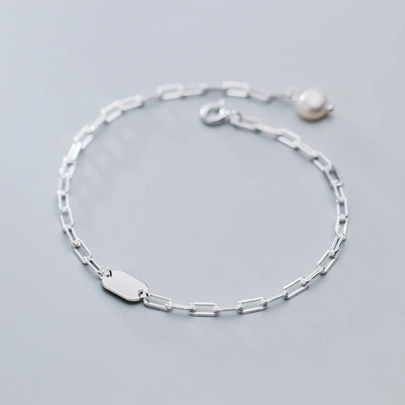 925 Silver Bracelet Women Geometric Oval Pearl Bracelet Korea Style Fine Jewelry