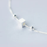 925 Sterling Silver Anklet 3D Square Bead Bracelet Women Jewelry