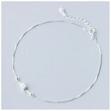 925 Sterling Silver Anklet 3D Square Bead Bracelet Women Jewelry