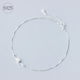 925 Sterling Silver Anklet 3D Square Bead Bracelet Women Jewelry
