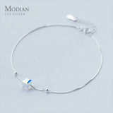 3D Square Silver Bracelet 925 Sterling Silver Anklets for Women