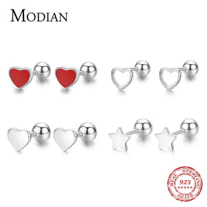 Minimalist 925 Silver Enamel Hearts Stars Stud Earrings