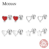 Minimalist 925 Silver Enamel Hearts Stars Stud Earrings
