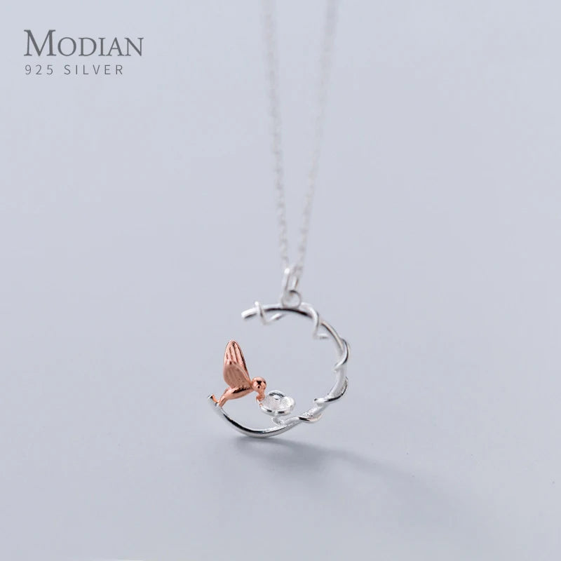 925 Sterling Silver Animal Rose Brid Charm Necklace for Women