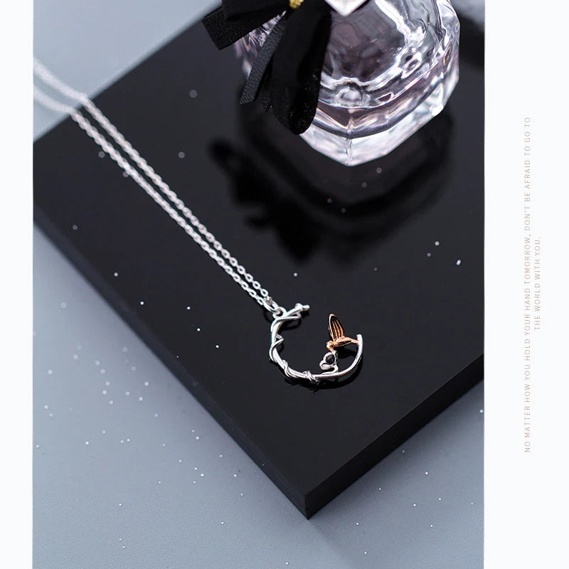 925 Sterling Silver Animal Rose Brid Charm Necklace for Women