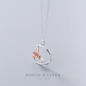 925 Sterling Silver Animal Rose Brid Charm Necklace for Women