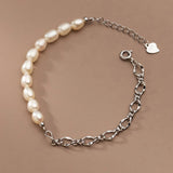 Sterling Silver Baroque Pearl Bracelet Chain Link