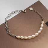 Sterling Silver Baroque Pearl Bracelet Chain Link