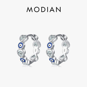 925 Silver Enamel Eyes Charm Hoop Earrings Zircon Ear Buckle