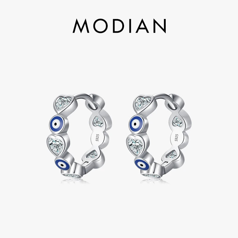 925 Silver Enamel Eyes Charm Hoop Earrings Zircon Ear Buckle