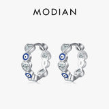 925 Silver Enamel Eyes Charm Hoop Earrings Zircon Ear Buckle