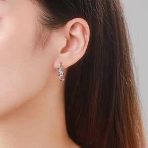 925 Silver Rainbow Zirconia Hoop Earrings Women Party Jewelry