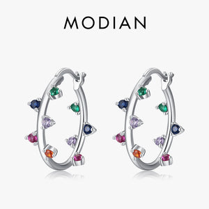 925 Silver Rainbow Zirconia Hoop Earrings Women Party Jewelry