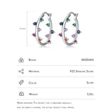 925 Silver Rainbow Zirconia Hoop Earrings Women Party Jewelry