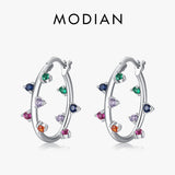 925 Silver Rainbow Zirconia Hoop Earrings Women Party Jewelry
