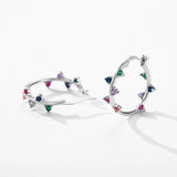 925 Silver Rainbow Zirconia Hoop Earrings Women Party Jewelry