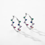 925 Silver Rainbow Zirconia Hoop Earrings Women Party Jewelry