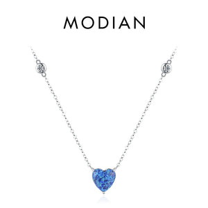 925 Silver Heart Opal Pendant Necklace Rose Chain Jewelry