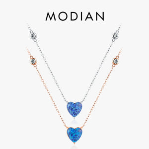 925 Silver Heart Opal Pendant Necklace Rose Chain Jewelry