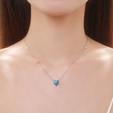 925 Silver Heart Opal Pendant Necklace Rose Chain Jewelry