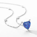 925 Silver Heart Opal Pendant Necklace Rose Chain Jewelry