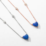 925 Silver Heart Opal Pendant Necklace Rose Chain Jewelry