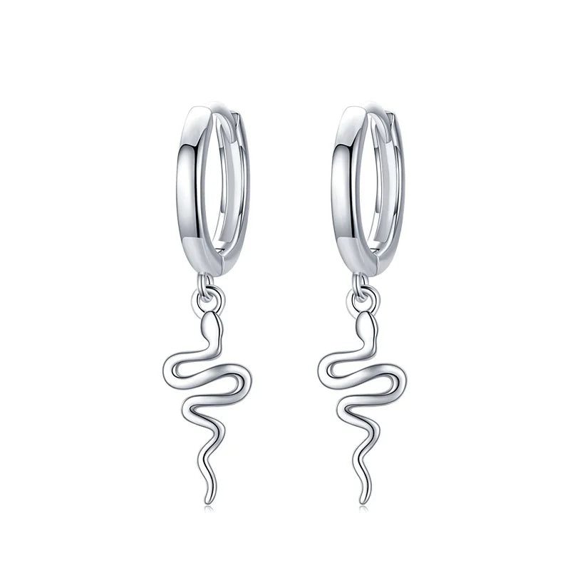 925 Silver Snake Animal Hoop Earrings Hypoallergenic