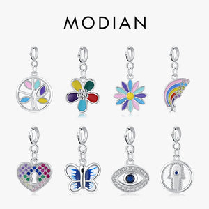 925 Silver Enamel Plant Hearts Rainbow Pendant Charm DIY Bracelet Necklace