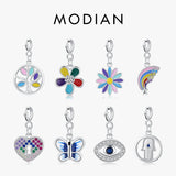 925 Silver Enamel Plant Hearts Rainbow Pendant Charm DIY Bracelet Necklace