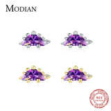 Stegosaurus Stud Earrings Purple Crystal Dinosaur Earring for Women & Girls