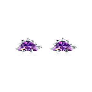 Stegosaurus Stud Earrings Purple Crystal Dinosaur Earring for Women & Girls