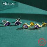 Stegosaurus Stud Earrings Purple Crystal Dinosaur Earring for Women & Girls