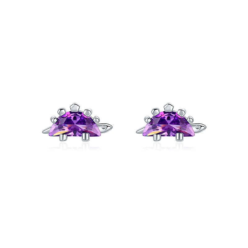 Stegosaurus Stud Earrings Purple Crystal Dinosaur Earring for Women & Girls