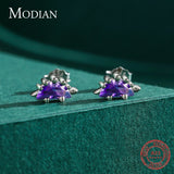 Stegosaurus Stud Earrings Purple Crystal Dinosaur Earring for Women & Girls
