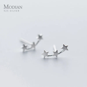 925 Silver Frosted Stars Stud Earrings Women's Gift Girl Charm Earring