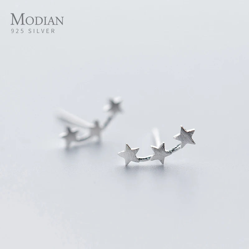 925 Silver Frosted Stars Stud Earrings Women's Gift Girl Charm Earring