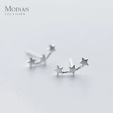 925 Silver Frosted Stars Stud Earrings Women's Gift Girl Charm Earring