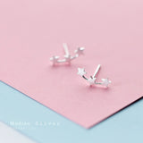 925 Silver Frosted Stars Stud Earrings Women's Gift Girl Charm Earring