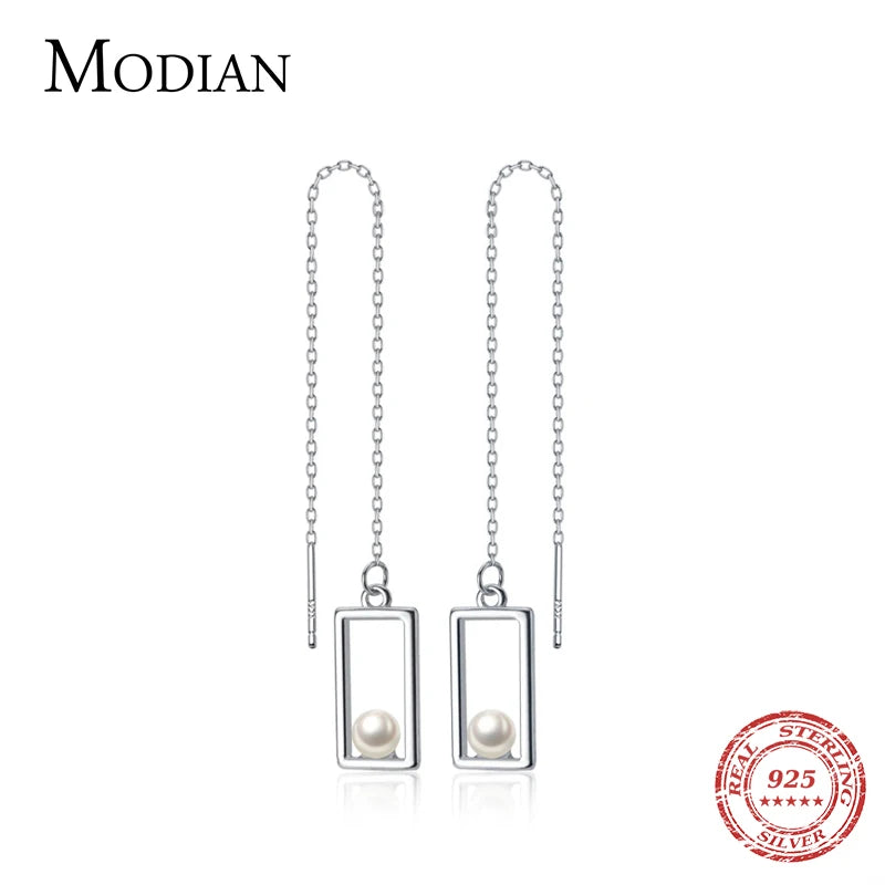 Square Pearl Drop Earring for Women Geometric Dangle Earring