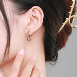 925 Silver Gradient Bule Red Enamel Earrings Double Layer Sparkling Jewelry