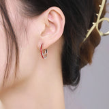 925 Silver Gradient Bule Red Enamel Earrings Double Layer Sparkling Jewelry