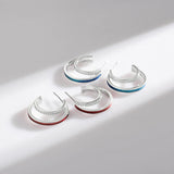 925 Silver Gradient Bule Red Enamel Earrings Double Layer Sparkling Jewelry