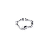 925 Silver Wave Stackable Finger Ring Adjustable Size 6-9 Women Jewelry