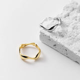 925 Silver Wave Stackable Finger Ring Adjustable Size 6-9 Women Jewelry