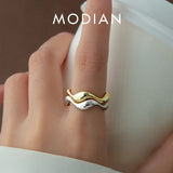925 Silver Wave Stackable Finger Ring Adjustable Size 6-9 Women Jewelry