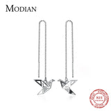 925 Silver Crane Drop Earrings Sparkling Dangle Statement Jewelry