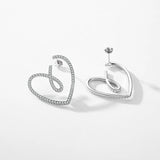 925 Silver Clear CZ Line Hearts Stud Earrings Wedding Party Jewelry