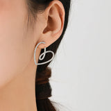 925 Silver Clear CZ Line Hearts Stud Earrings Wedding Party Jewelry